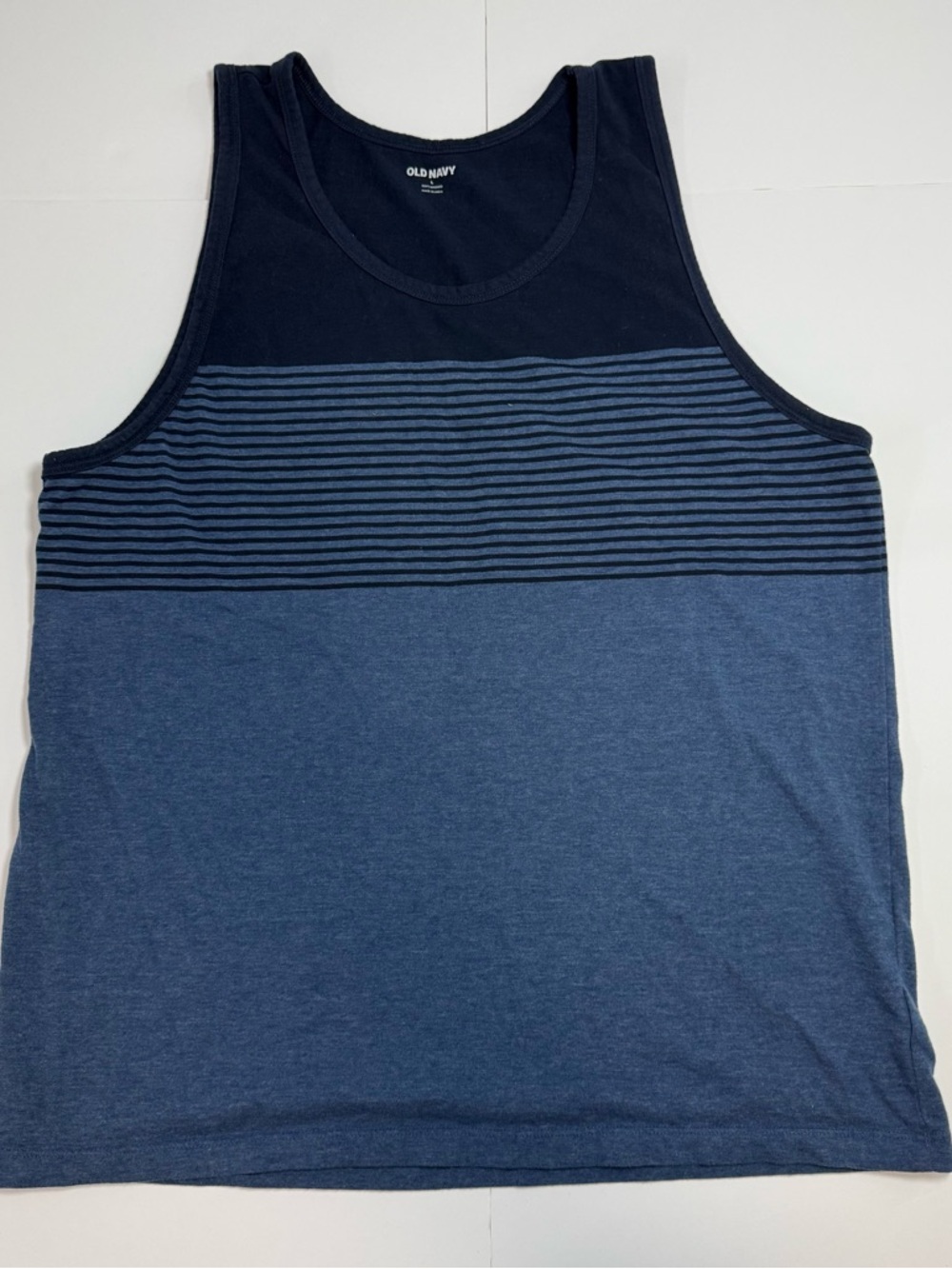 Old Navy Men's Navy and Heather Blue Striped Tank